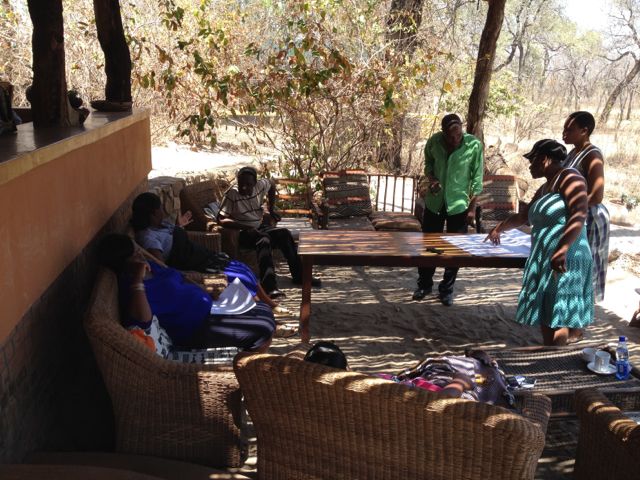 Making a point at the small group at the main veranda